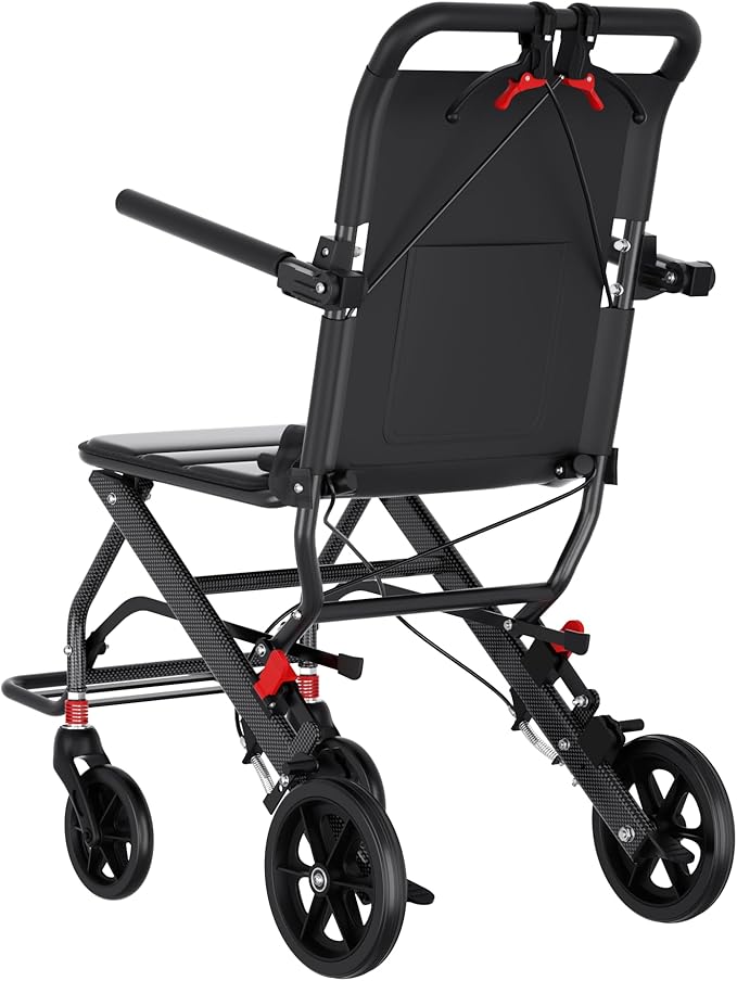 (Only 15lbs) Portable Wheelchair Lightweight Foldable, with Telescopic Handle & Storage Bag & Hand Brake, Transport Travel Wheelchair for Adults