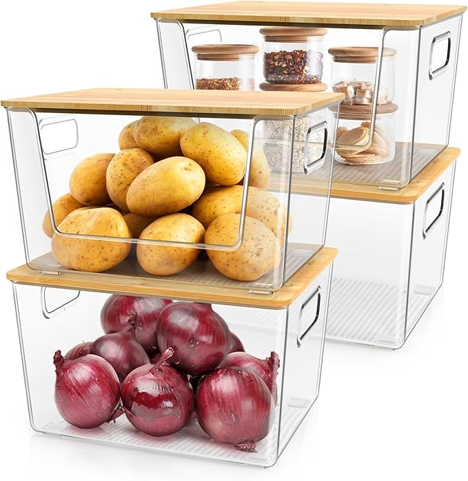 IDEATECH Kitchen Organizers and Storage, Stackable Kitchen Counter Organizers for Onion, Potato, Fruit, Produce, Vegetable ( 2+ 2Set)