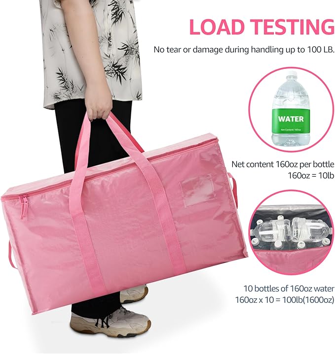 Moving Bags Heavy Duty Extra Large, Moving Boxes, Moving Supplies Essentials,Storage Bins with Lids, Plastic Packing Totes, Storage Bags for Clothes with Handles & Zippers(Pink, 8 Pack)