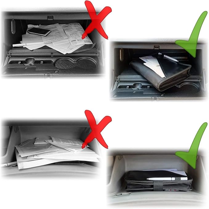 PlusXpres Glove Box Compartment Organizer - Car Document Holder - Green | Owner Manual Case Pouch, Vehicle Storage Wallet for Registration and Insurance Card, Auto Paperwork Holder, Log Book included