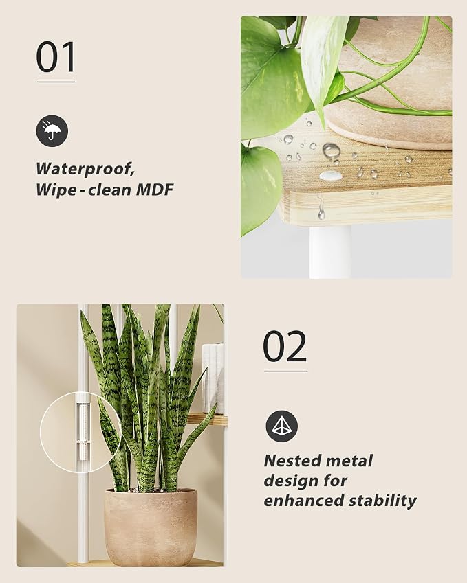 GENTINGBRO Tall Plant Stand Indoor 6 Tiered Plant Shelf for Multiple Plants Coner Shelf Stand Wood Plant Stand Metal Shelving for Living Room Bedroom Balcony Patio White