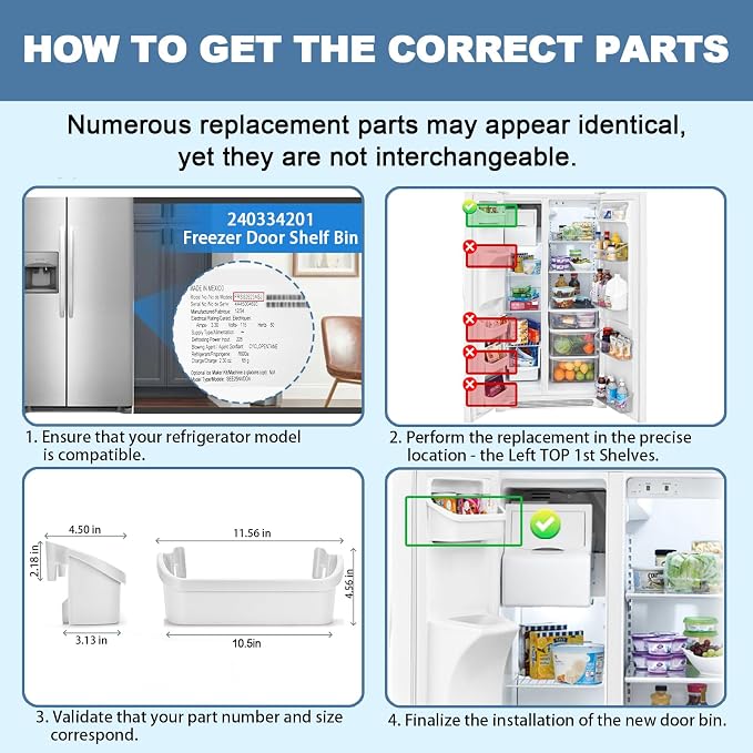 240334201 Refrigerator Door Shelf Bin Compatible with Frigidaire Kenmore BFHS2611LM0 BGHS2634KE2 CRSE263TB0, 240334201 Fridge Door Bin Replace AP2115843 891031 AH429846 240334207 EAP429846 PS429846