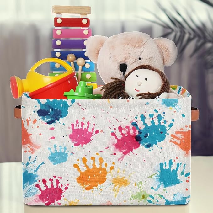 Cube Storage Bins for Shelves, Abstract Paint Splatter Collapsible Fabric Toys Storage Basket Box with Handles for Home Office Bedroom Closet