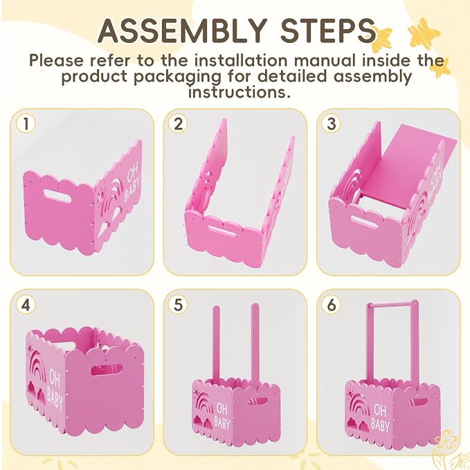 Wooden Baby Shower Crate Closet, Wooden Baby Shower Crate Closet, Boys and Girls for Baby Shower Wooden Basket Gifts, Welcome Baby Gifts, Suitable for Pregnancy Glfts for New Parent (Pink Color)