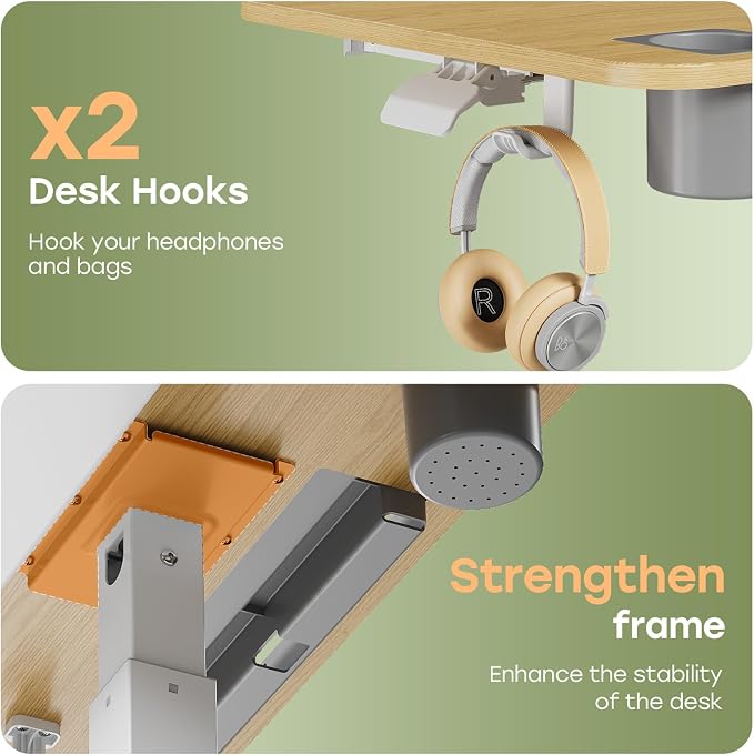 28" Mobile Standing Desk with Drawer, Portable Laptop Desk | Rolling Desk with Cup Holder & Hooks, Height Adjustable Computer Cart on Wheels for Classroom, Study Desk with Storage, Maple