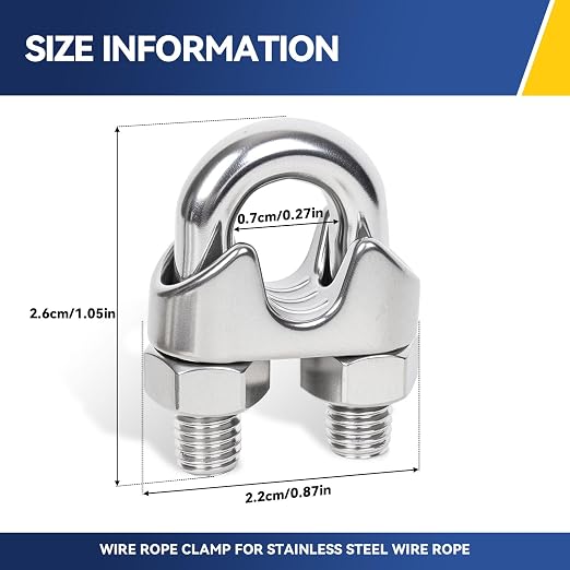 24 Pcs 3/16 inch Wire Rope Clips,Wire Rope Clamp,Cable Clamp | 304 Stainless Steel Smooth Rods for Industry, Metal Working Hobbies and DIY Craft