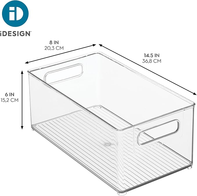 iDesign Stackable Fridge Bin, Set of 4, Clear | Kitchen Storage Bin, For Pantry, Cabinets, or Fridge
