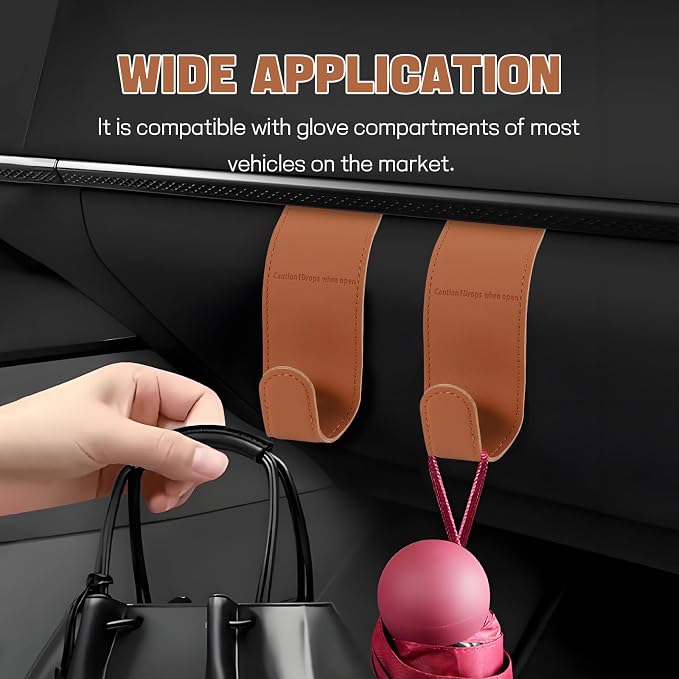 Hovom 2PCS Car Co-Pilot Glovebox Hooks, Anti-Scratch Auto Co-Pilot Glove Box Hanger Organizer, Vehicle Passenger Seat Hanging Storage Hook for Handbag Purse Umbrella, Car Accessories (Orange)