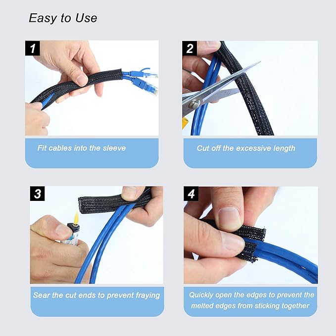 Cable Management Sleeve, Split Design, 10FT - 3/8 Inch, Black | Cord Protectors from Pets | Heat & Abrasion Resistant Wire Loom | Automotive Wiring & Home Office Cable Organization