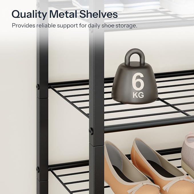 HOOBRO Shoe Rack, 5-Tier Narrow Shoe Organizer for Entryway, Holds 16-20 Pairs of Shoes, Metal Shoe Shelf with Removable Tier, Adjustable Feet, for Closet and Hallway, Rustic Brown and Black BF59XJ01