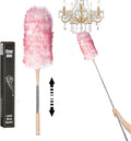 Lambswool Duster Extendable 22–55 Inch Natural Wool Duster with Flexible Head for Ceilings Furniture Blinds Electronics Washable Reusable-Red