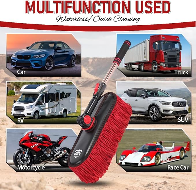 Car Duster Exterior Scratch Free - Wax Treated Cotton Auto Dusting Brush with Extendable Handle (27-36'') - Waterless Pollen Remover for Car, SUV, Truck & RV (Lint Free Design)