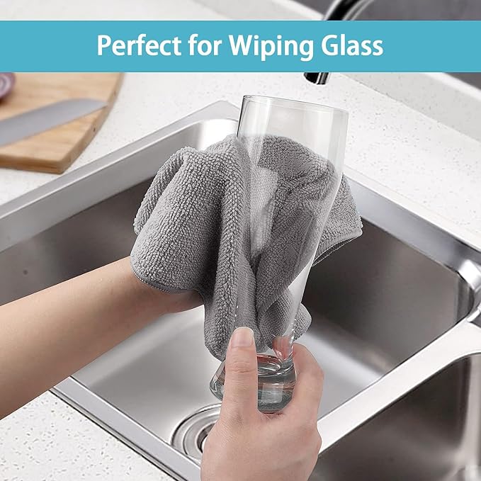 HOMEXCEL Grey Cleaning Rags 5 Pack, Highly Absorbent Microfiber Cleaning Cloth for Kitchen, Lint Free, Scratch-Free, Reusable Microfiber Towels for House, Window and Glass, Cars, 11.5 X11.5 inch