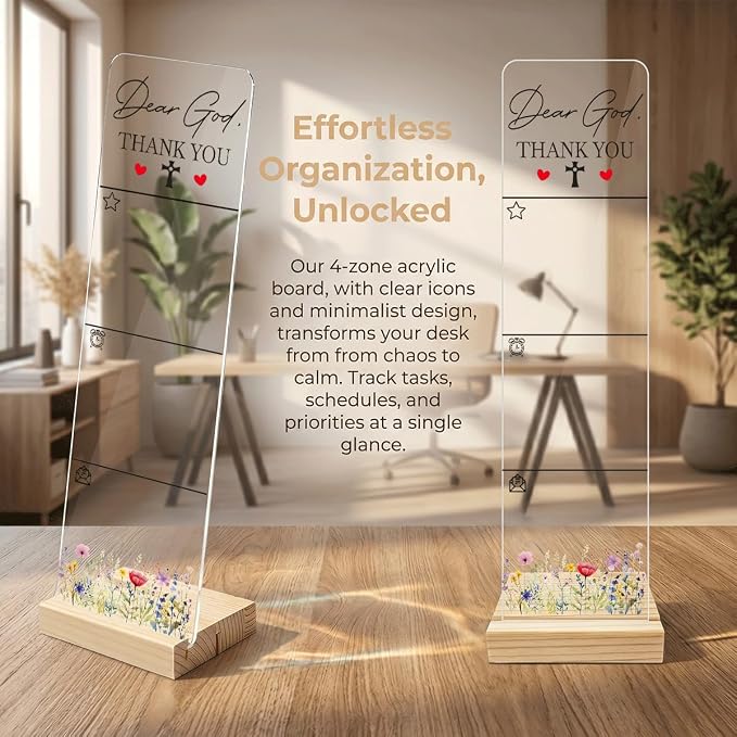 Sticky Notes Monitor Memo Board with Removable Wooden Base Dear God Thank You Portable Acrylic Message Board Sign Sticky Note Holder Bonus 200 Sheets 2 Sizes Sticky Notes Office Desk Accessories