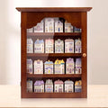 Chunful Vintage Spice Jar Wooden Rack with Clear Door, Brown Spice Shelf for 24 Jars, Village Style Wall Mounting Kitchen Storage Decorative Hanging Display Rack, Shelf Only