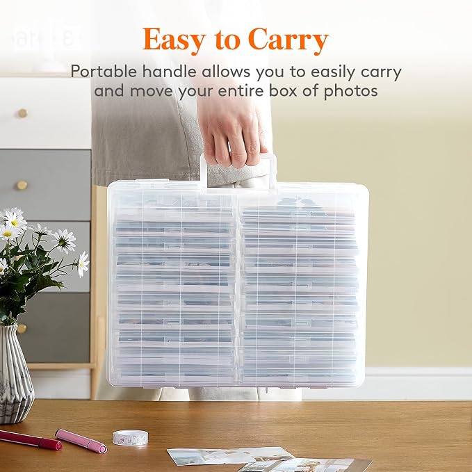 Lifewit 20 Pcs Photo Storage Box, Photo Albums 4x6 Pictures, Acid-Free Stackable Case with Labels, Trading Card Container for Sticker, Seed, Scrapbooking, Craft, Diamond Art, Classroom Supplies, Clear