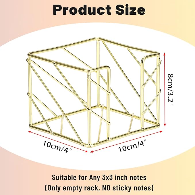 BTSKY Metal Sticky Note Holder, 3x3 Inch Post It Note Dispenser, Modern Memo Cube Holder Desk Organizer for Office & Home, Iron Sturdy Desktop Sticky Note Storage, Gold