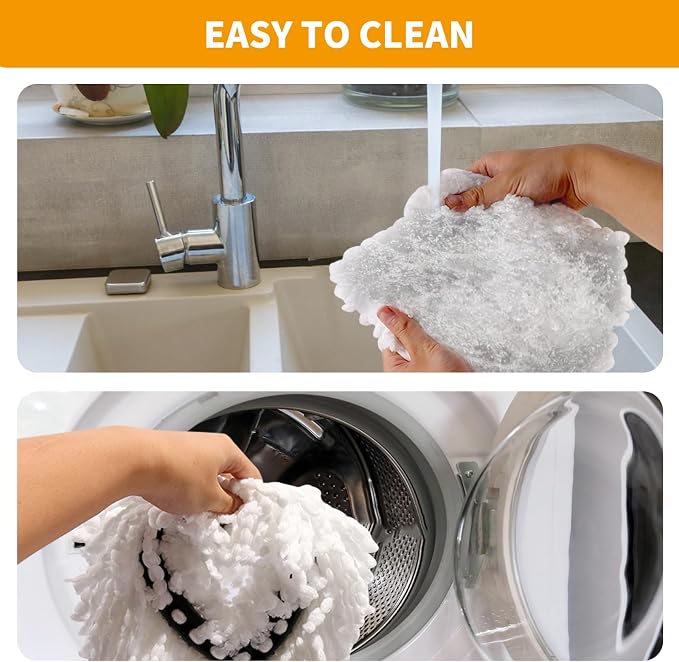 7-Pack Mop Heads Replacements Compatible with O Cedar EasyWring 1 Tank, Includes 4 Microfiber Spin Mops Replace Head, 2 Scrub Brushes, and 1 Base, Reusable and Machine Washable for Cleaning Floors