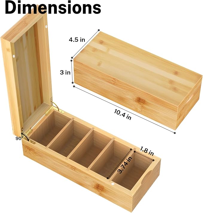 Neando Bamboo Business Card Organizer for 2x3.5 Cards – 600-Card Capacity Wooden Holder with Lid, 4 Compartments, Includes 20 Thick Index Cards – Natural Mini Card Filing Box