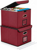File Organizer Box with Lid, Large Hanging File Folder Organizer with Plastic Slide, Collapsible Portable Filing Storage Boxes for Office/Decor/Home (Wine Red, 14.9 x 12.59 x 10.8 inch, 2-Pack)
