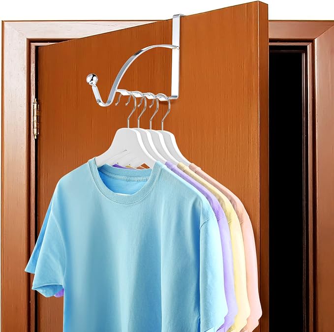 Hotop 4 Pieces Over The Door Hooks Hanger Multi Hanging Storage Organizers Valet Hooks for Coats Clothes Hoodies Hats Scarves Purses Keys Bath Towels Robes and More(Silver)