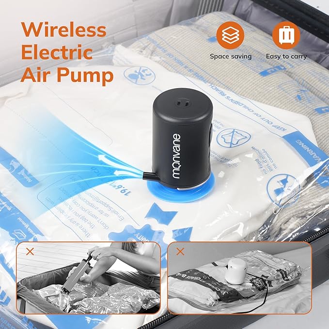 Vacuum Storage Bag with Cordless Electric Air Pump, 8 Pack(17.7 * 13.7 in) Double Zip Seal Space Saver Bag, Vacuum Sealer Bags for Travel and Outdoor Storage