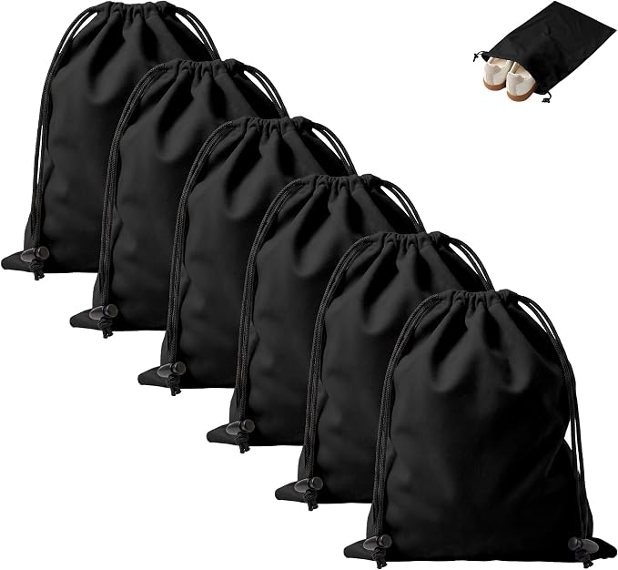 Upgraded Shoe Bags for Travel, 6 Pack Soft Flannel/Cloth/Fabric | Large 17.7 x 13.8 Inches | Fits One Pair of Shoes up to Men's US Size 13 | Washable & Reusable | Ideal for Suitcase Packing