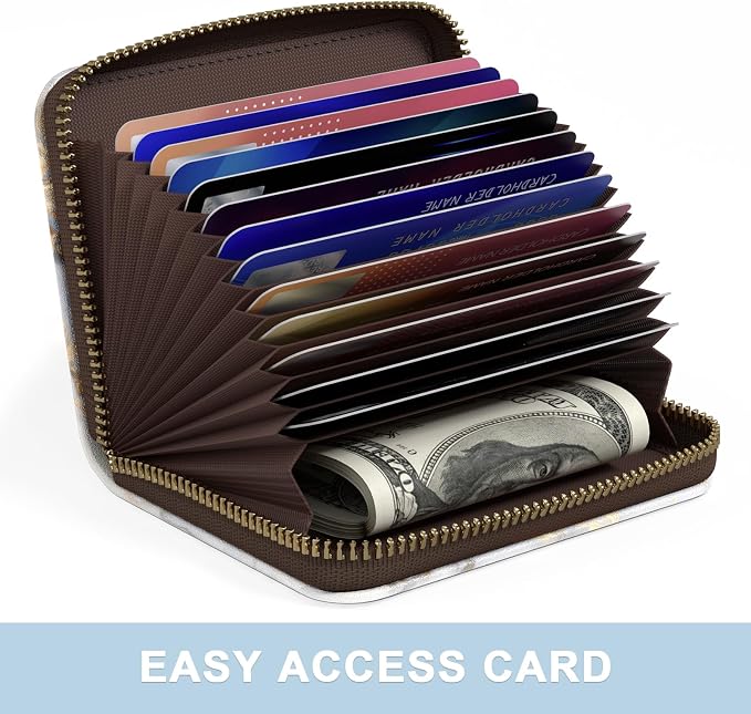 Aiawoxc Credit Card Holder, Small RFID Wallet Slim Leather Card Organizer Case with Zipper and Wristlet Strap, Grey Marble