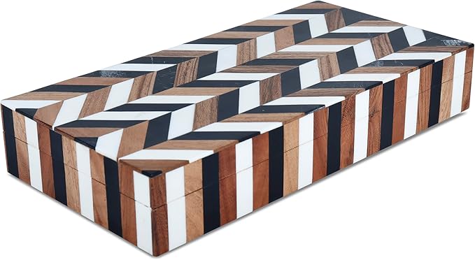 Handicrafts Home Large Decorative Storage Box with Lid Wooden Decorative Box Large Storage Box for Living Room, Mental Decor– Natural Wood Resin Inlay Marquet Cosmo Collection- 12x6x2