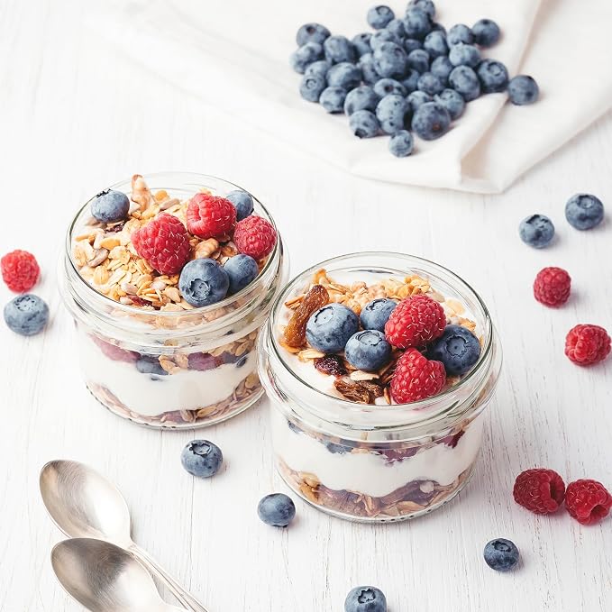 SHOWIN Overnight Oats Containers with Lids, 10oz Glass Jars with Lids 2 pcs, Apricot, Wide Mouth Mason jars for Salad, Yogurt, Snacks, Meal Prep