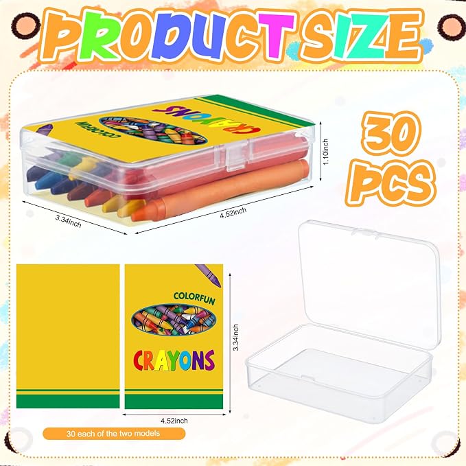 Yungyan 30 Pcs Crayon Organizer for Classroom Bulk Clear Plastic Crayon Case with Name Tags Classroom Storage Container Box Holder Essentials for Student Back to School Party Favors Crafts Supplies