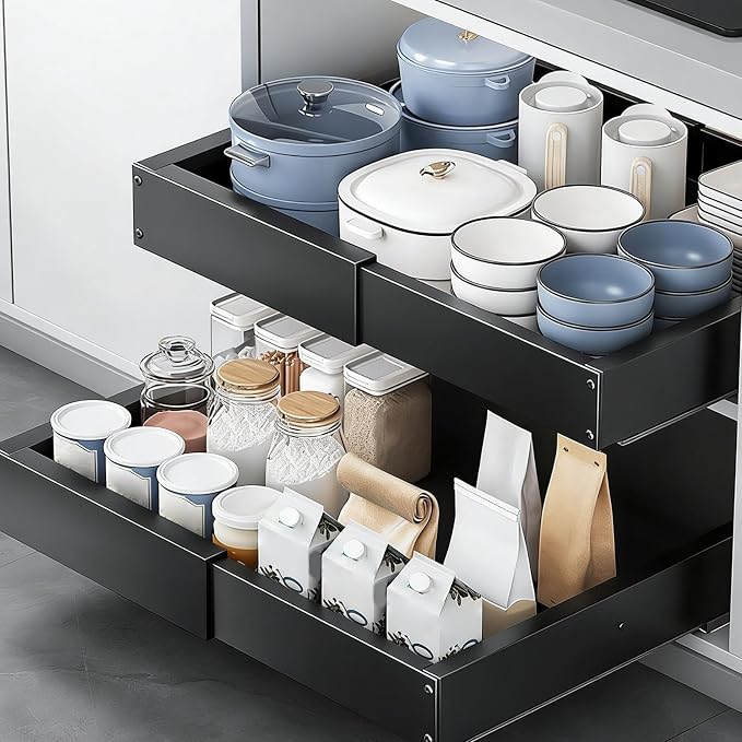 Cabinet Pull Out Shelves Telescopic Storage Basket | Slide Out Drawers for Home Pantry Laundry Apartment Dorm Corner Desk Dresser