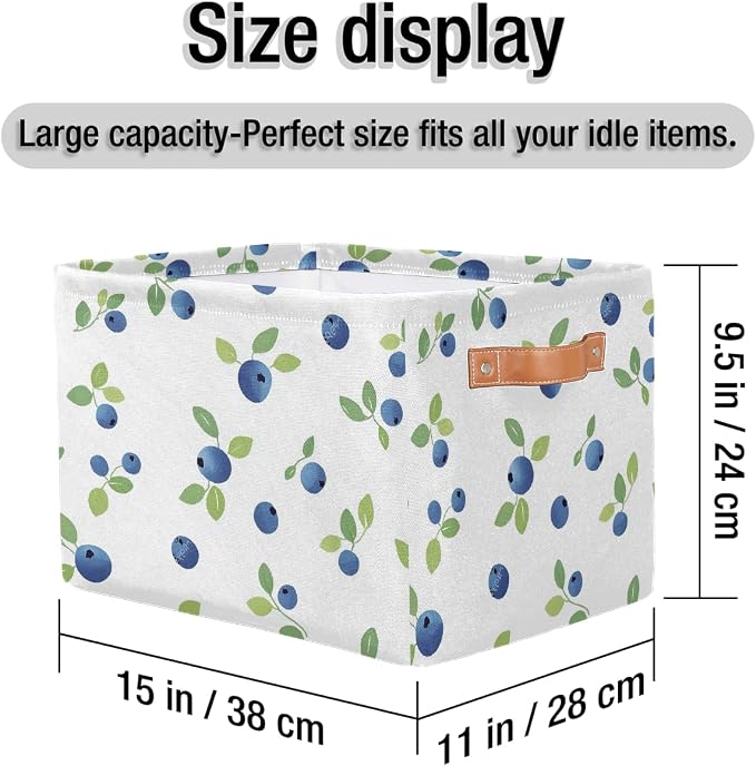 Cube Storage Bins for Shelves, Blueberry Branch Pattern Collapsible Fabric Toys Storage Basket Box with Handles for Home Office Bedroom Closet