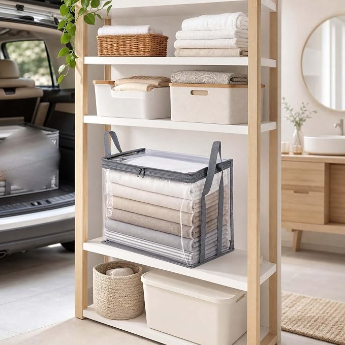 Large Clear Thick Plastic Storage Box with Hinged Lid, Heavy-Duty Durable High Capacity Organizer, Foldable Storage Box,Perfect for Home, Camping, Travel, Attic & Moving (Gray-L-1)
