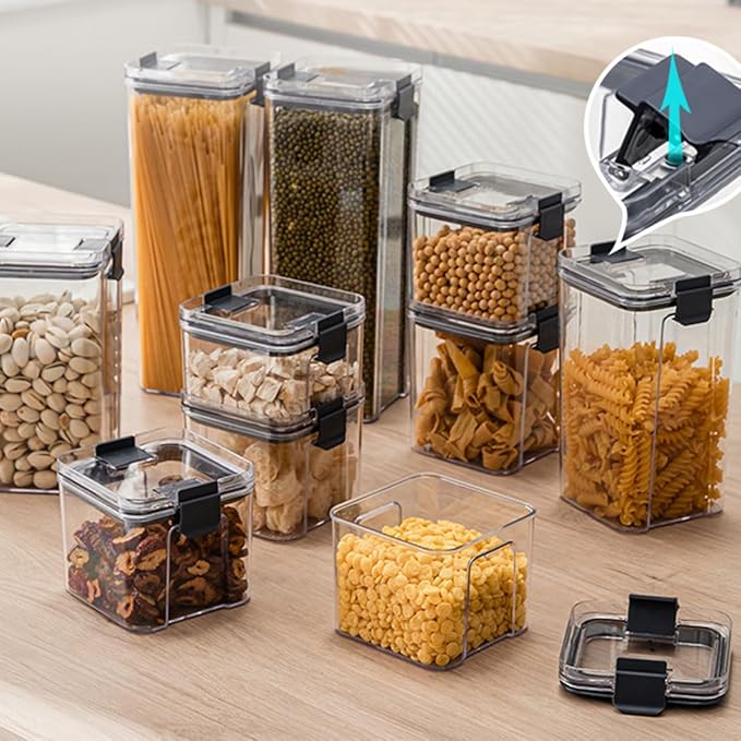 Cetomo 4.5Cup Sealed Food Storage Container, Fridge Organizer Bins with Clips for Kitchen, Freezable Airtight Leak-Proof Stackable Plastic Clear