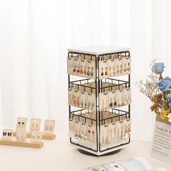 360 Rotating Earring Display Stands for Selling, Earring Rack Display Holder Stand, Jewelry Display for Vendors Selling Earring Cards, Necklaces, Bracelets, Hair Accessories (48 Hooks)