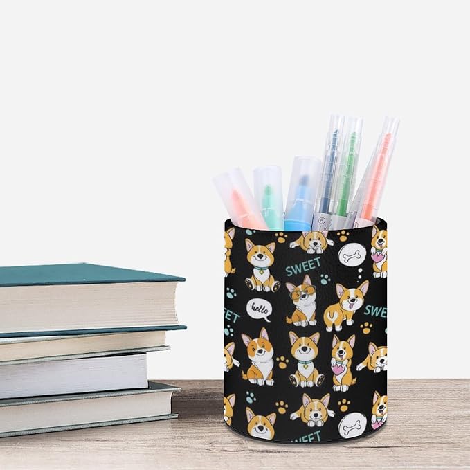 Cute Corgi Pen Holder Pencil Cup for Desk Organizer | Cute Makeup Brush Holder PU Multifunctional Office Suppliesfor Decor Home Classroom School