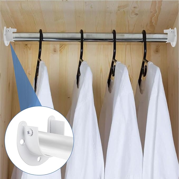 10 Pack Closet Rod Brackets, 1-1/2" Diameter Closet Pole Sockets, Stainless Steel Closet Rod Holders, U Shaped Closet Pole Socket Opening Flange Rod Bracket with Screws, Curtain Rod Holder