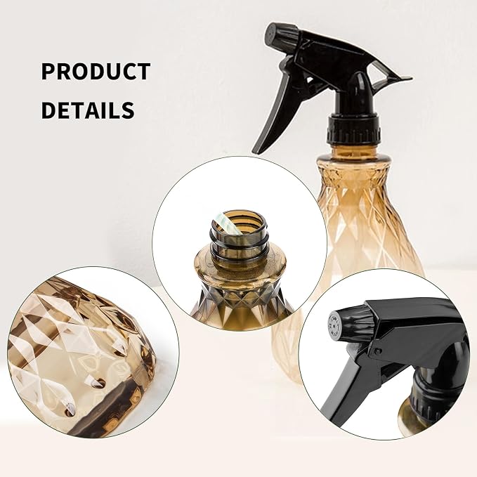 wugongshan 2 Pcs Spray Bottles, 500 ml/17 oz Empty Water Spray Bottles, Plastic Reusable Adjustable Mist Sprayer Squirt Bottles Containers Refillable for Cleaning Solutions, Gardening, Plants (Brown)