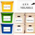 100 4" x 6" Organizing Labels for Storage Bins White Blank Large Label | Organization Name Stickers for Containers Box Bin Kitchen Storage, Moving Shipping Packing , Proof-Water/Oil, Sticky