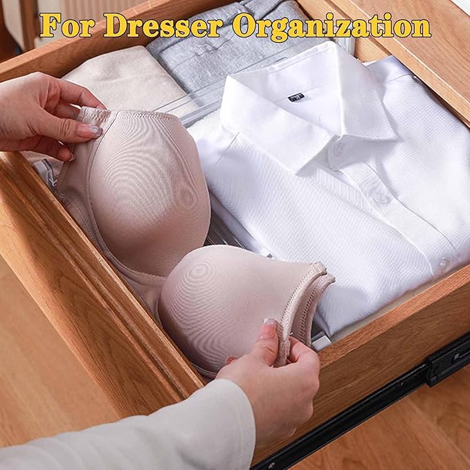 8 Pcs Drawer Dividers for Clothes, 3.15" High 11.34"-19.69" Adjustable Expandable Dresser Drawer Organizer, Clear Plastic Separators for Dresser, Baby Clothing (8, white‌)