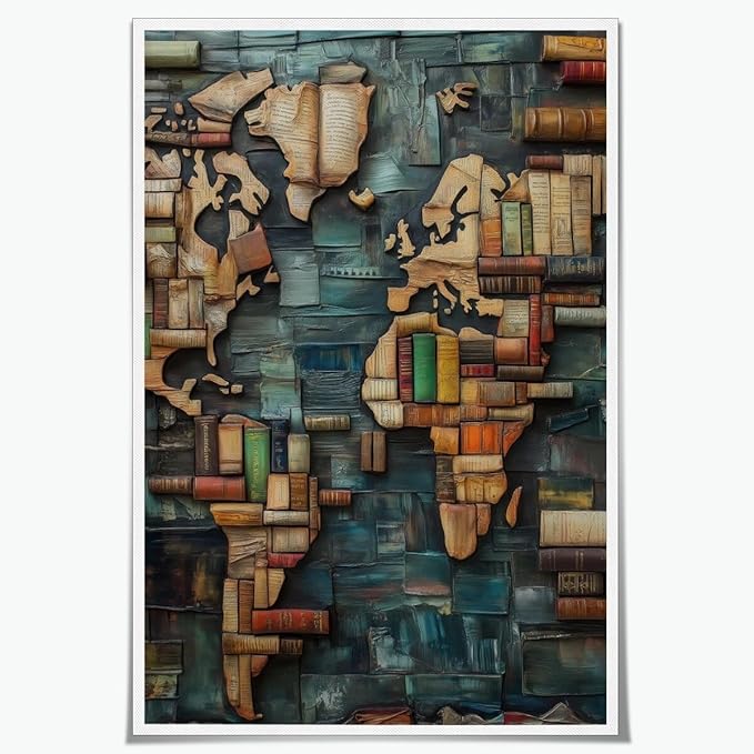 World Map Book Adventure Vintage Library Art Aesthetic Poster Canvas Wall Art Decoration Living Room Home Decor Bedroom Decoration Poster Unframed24x36inch