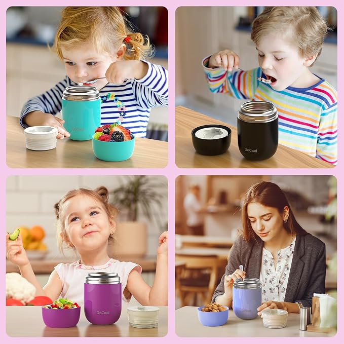 DaCool Insulated Food Jar Food Thermo Insulated Lunch Container 16 oz Vacuum Stainless Steel Kids Thermo for Hot Cold Food for Kids Adult with Spoon Leak Proof for School Office Travel, Purple