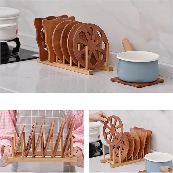 Kunovo Bamboo Dish Rack,Pot lid/Plate/Cutting Board Organizer for Kitchen cabinets,Bottle Drying Holder…