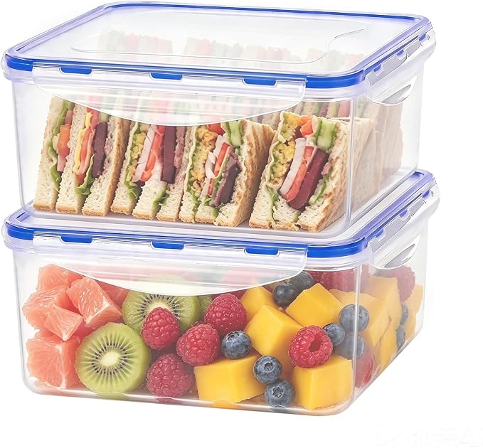KIGI Large Square Food Storage Containers, Set of 2 (10 Cup) | Airtight & Leak proof, 4-Sided Locking Lid, Ideal for Meal Prep, Picnic, Lunch & Fruit Storage, BPA-Free Plastic, 81 oz