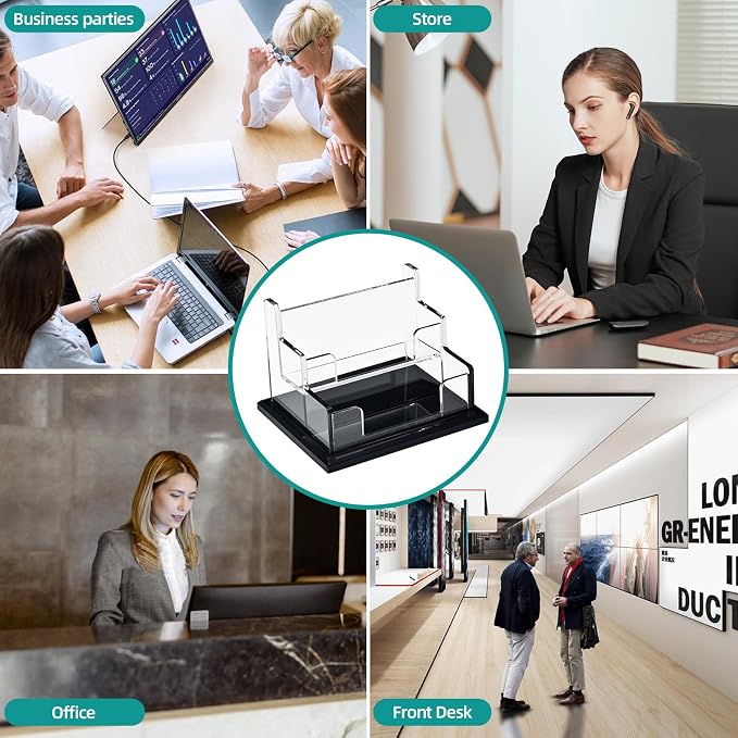 PecMuikee Business Card Holder for Desk，Acrylic Business Card Display Stand,Multiple Business Card Holders for Office, Exhibition, Home, Restaurant 2 Slot 1pcs Tier