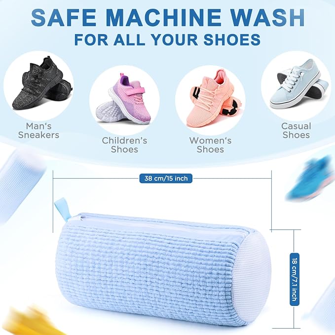 Aship Shoe Washing Machine Bag, Laundry Shoes Bag for Washer & Dryer - 2PC Reusable Shoe Cleaning Bag for Sneakers,Tennis Shoes, 360° Deep Cleaning With Self-locking Zipper for All Shoes Sizes - Blue