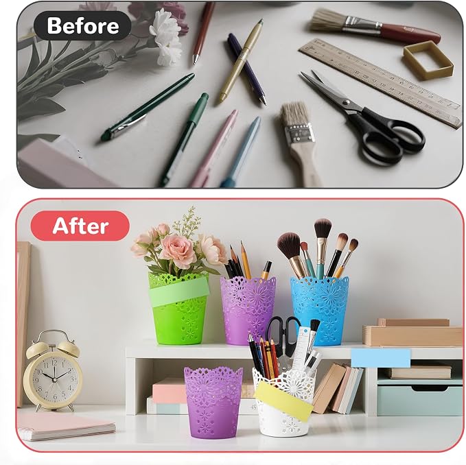 10Pack Pen Holder for Desk Pen Cup Pencil Holder for Classroom Pencil Cup Office Desk Organizers Accessories Makeup Brush Organizer with 400 Pcs Sticky Notes for Office School Home Crafts Supplies