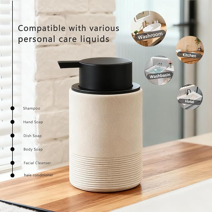 Resin Foaming Soap Dispenser, 11 OZ Bathroom & Kitchen Foam Soap Dispenser, Easy Press Pump, Refillable Hand Soap Dispenser, Modern Decor (Beige)
