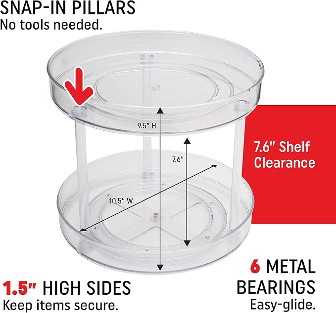 Dial Industries Lazy Susan Turntable Pantry Organizer, 2 Tier, 10.5 Inch | Great for spices, condiments and canned goods, Spins smoothly on cabinet, Keeps items organized and within reach